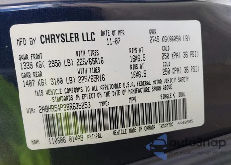 2008 Chrysler Town & Country Touring from USA, damaged, VIN 2A8HR54P38R635253